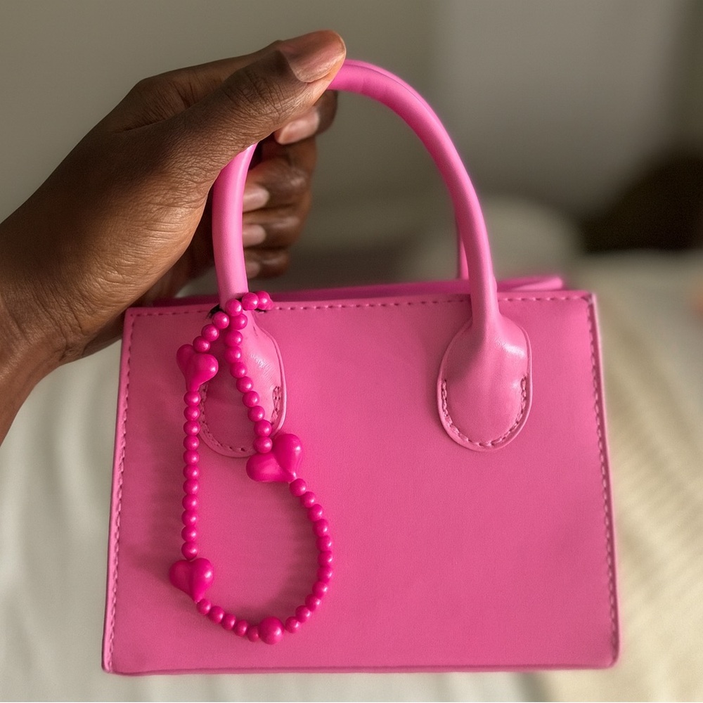 SHEIN Vibrant Pink Mini Bag with Heart Beaded Handle